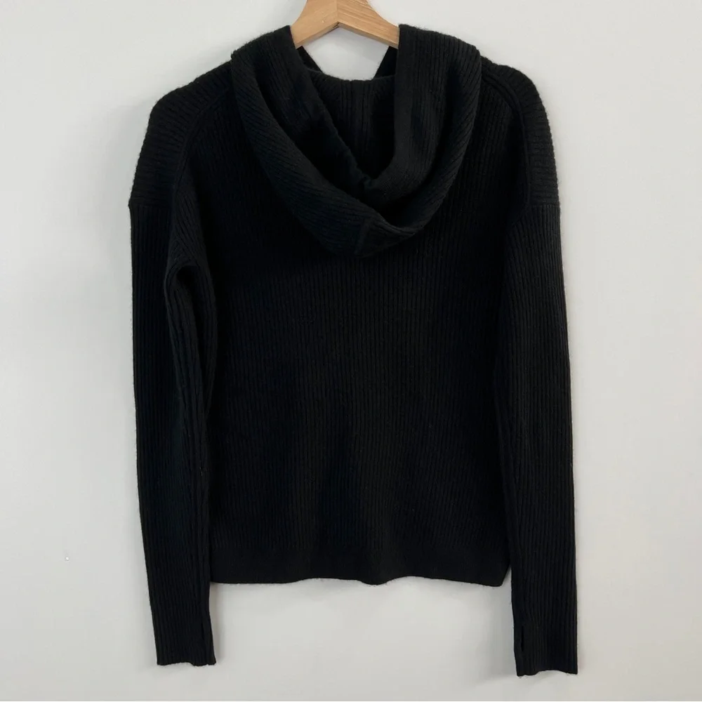 NWT Naadam Luxe Cashmere Ribbed Hoodie Pullover Sweater Black XS - Picture 6 of 11